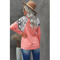 Pink Long Sleeve Top With Leopard Snakeskin Print