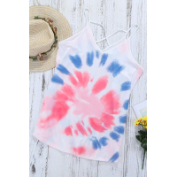 Pink Tie Dye Strappy Crossed Neckline Tank Top