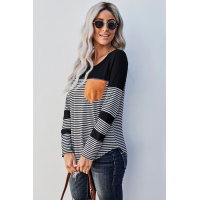 Black Pinstripe Patch Pocket Top 