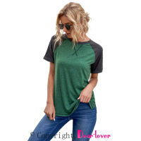 Green Raglan Sleeve Patchwork Colorblock Tee