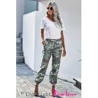 Green Elastic Waist Neon Camo Joggers