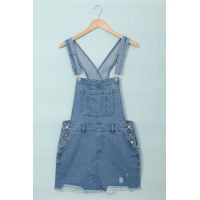 Blue Shoulder Strap Pockets Denim Overall Skirt Mini Dress