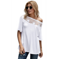 White Crochet Neckline Top