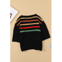 Multicolor Stripes Print Black Knit Top