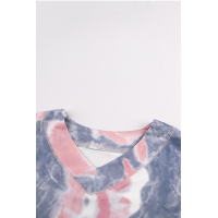 Long Sleeve Tie Dye Print V Neck Top