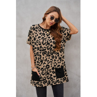 Leopard Print Pocketed T-shirt Mini Dress