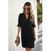 Black Ruffled Sleeve Shift Dress