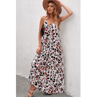 Leopard Sleeveless Cut-out Pocketed Maxi Dress