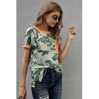 Coral Contrast Camo Tee