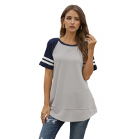 Gray Color Block Contrast Short Sleeve T-shirt