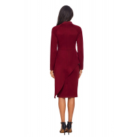 Burgundy Asymmetric Peplum Style Pussy Bow Dress