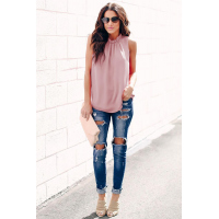 Pink Ruffle Trim Neckline Tank Top