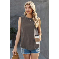 Gray Round Neck Cotton Blend Tank