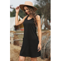 Black Sleeveless Pocketed Casual Swing Mini Dress