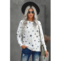 White Round Neck Star Print Long Sleeve Top