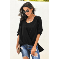 Black Get You Covered Drape Front Layered Blouse