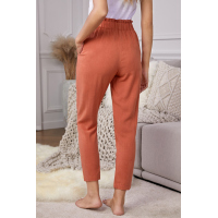 Orange Linen Blend Pocketed Pants