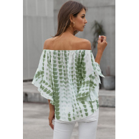 Green Tie Dye Plaid Off Shoulder Blouse