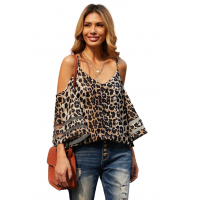 Leopard Cold Shoulder Blouse