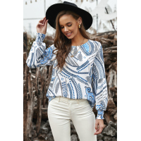 White Printed Lantern Sleeve Top