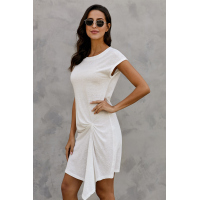 White Low Key Linen Twist T-Shirt Dress