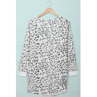 Leopard Print Crew Neck Long Sleeve Mini Dress