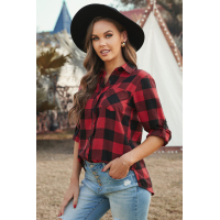 Red Buffalo Plaid Button Pocket Blouse