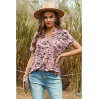 Pink Short Sleeve Toss and Tumble Printed Pocket Shirt