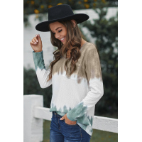 Color Block Tie Dye Pocketed Knit Long Sleeve Top