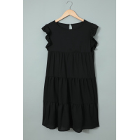 Black Pocket Tiered Ruffled Mini Dress