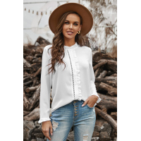 White Frilled Neckline Buttoned French Shirt