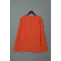 Orange Embroidered Split Neckline Shift Blouse