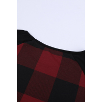 Red Plaid Long Sleeve Top with Elbow Patch