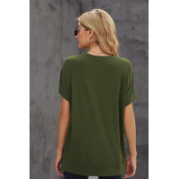 Green Round Neck Short Sleeve Solid Color Tee