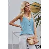 Sky Blue Spaghetti Strap Buttoned Tank Top