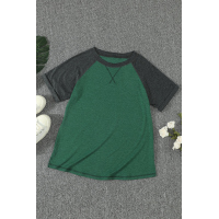 Green Raglan Sleeve Patchwork Colorblock Tee