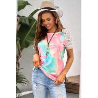 Bright Tie-dye Crochet Raglan Tee