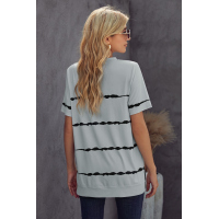 Gray Tie-dye Stripe Casual T-Shirt