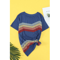 Blue Colorful Wavy Stripes Print Short Sleeve Tee