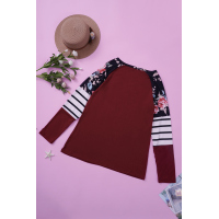 Red Striped Floral Long Sleeve Top