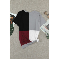 Wine Red Colorblock T-shirt with Slits