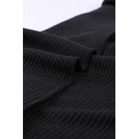 Black Solid Color Ribbed Texture Slim Top with Button