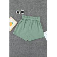 Green Tie Waist Casual Shorts with Pockets