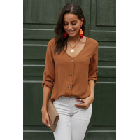 Orange Button Detail Roll Up Sleeve Blouse