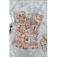 Khaki V-neck Short Sleeve Fashion Print Fantasy Fluttering Blouse