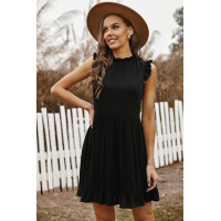 Black Pocketed Ruffle Babydoll Dress