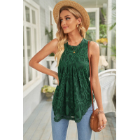 Green Lace Hollow Out Sleeveless T-Shirt