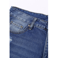 Blue Fading Distressed Holes Crop Jeans