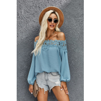 Sky Blue Blooming Lace Off The Shoulder Top