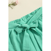 Green Scalloped Tie Front Shorts